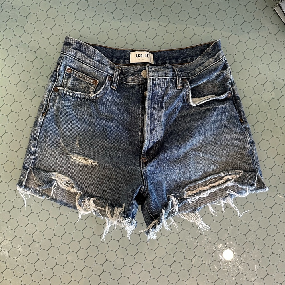 Agolde Women's Frayed Jean Shorts - Dark Blue